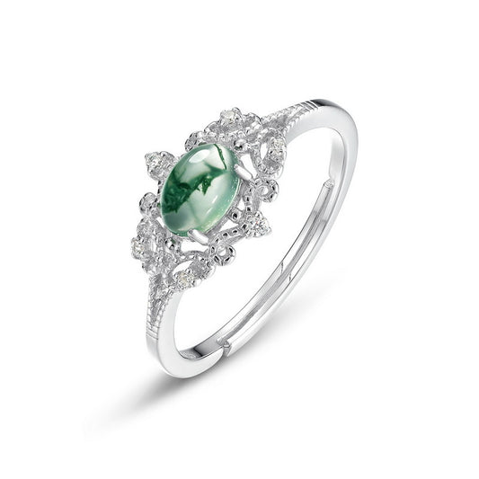 S925 Sterling Silver Moss Agate Signature Ring