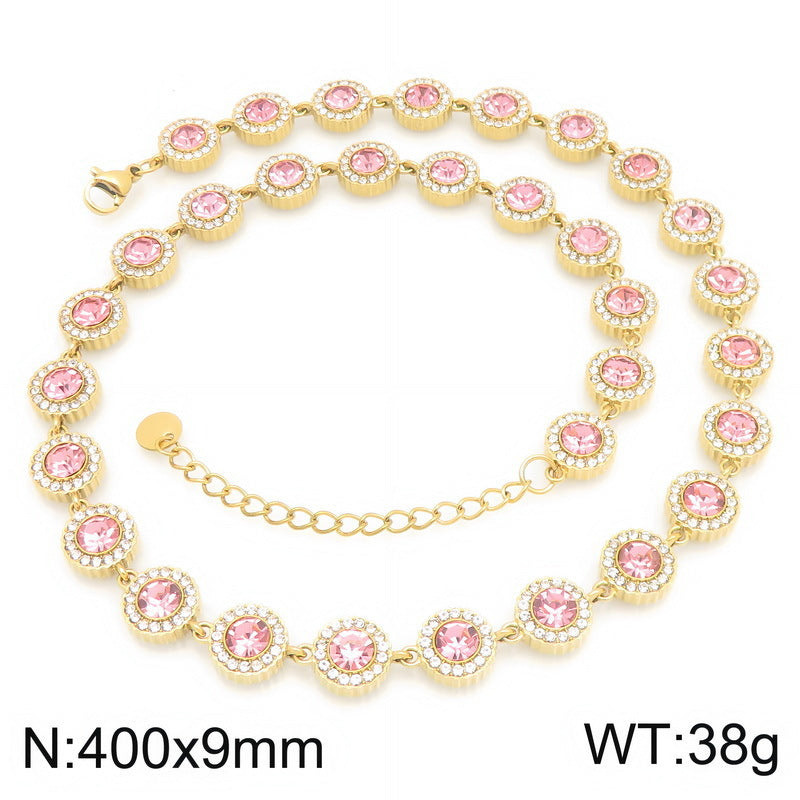 Light Color Zircon Ball Necklace, Court Style, Collarbone Chain, Stainless