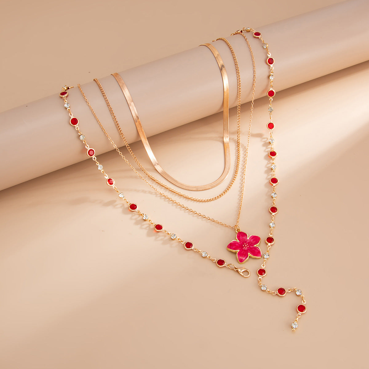 Light Luxury Oil Drip Flower Collarbone Holiday Y-Shaped Colored Zircon Fringed Necklace