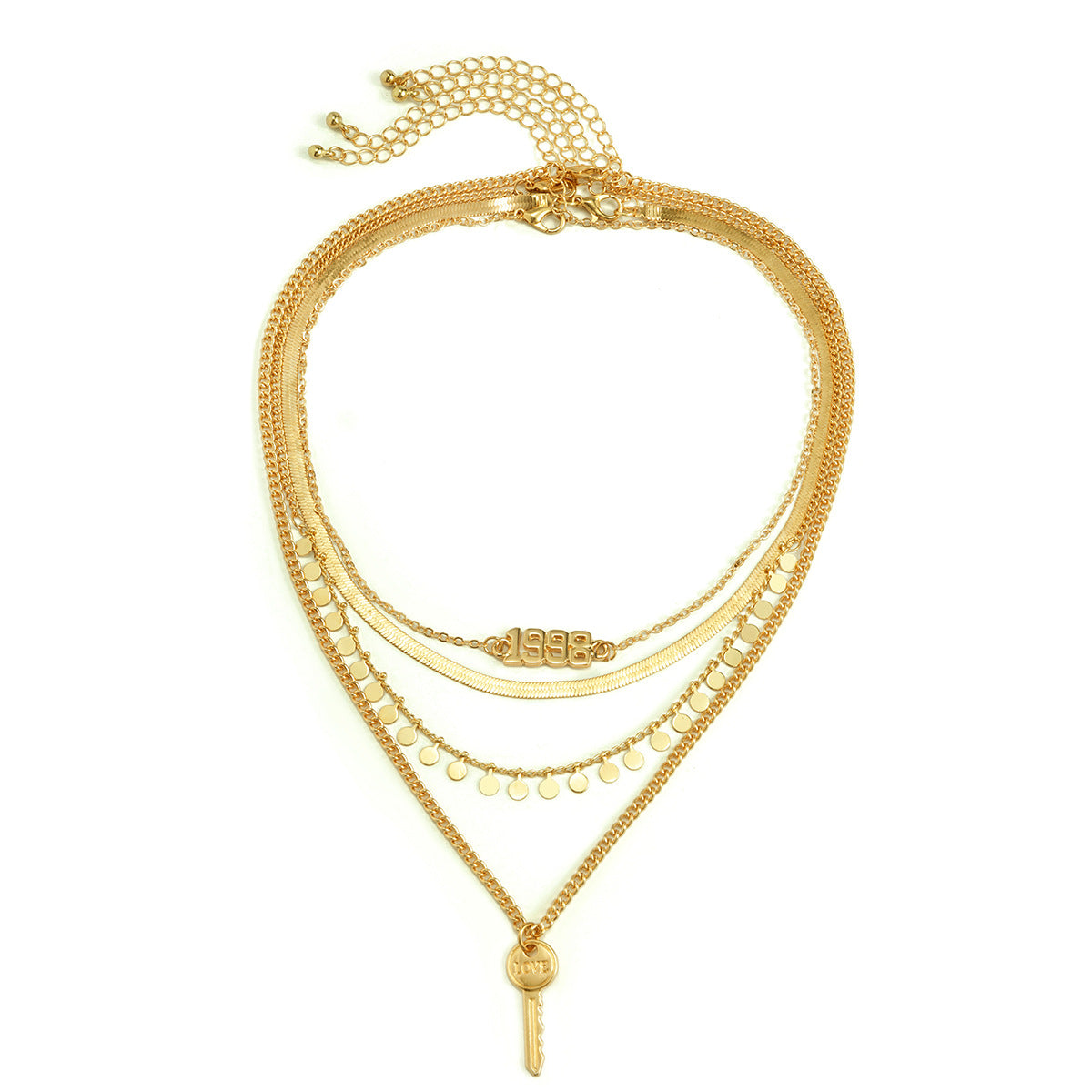 Planderful Vienna Verve Statement Necklace With Sequined Fringed Letter Key And Geometric Snake Bone Chain For Women