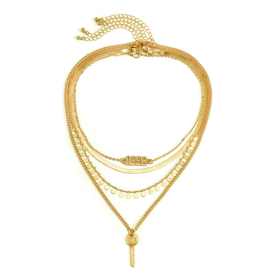 Planderful Vienna Verve Statement Necklace With Sequined Fringed Letter Key And Geometric Snake Bone Chain For Women