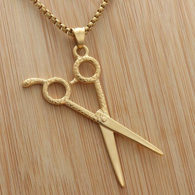 Titanium Steel Scissors Pendant Necklace for Men - Retro Punk Hairstylist Jewelry