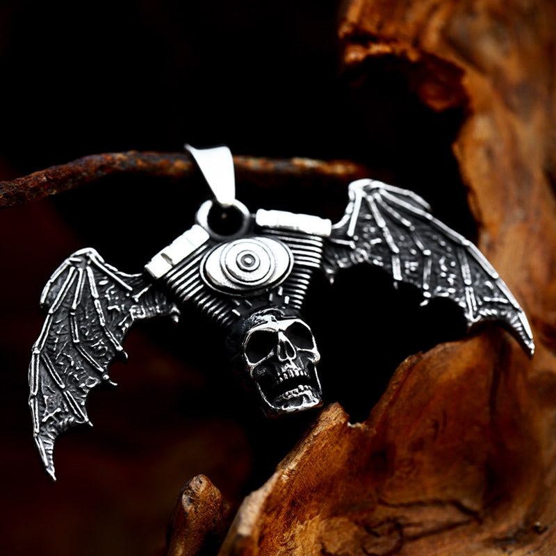 Titanium Steel Gothic Bat Skull Pendant for Men - Retro Cross-Border Wholesale Jewelry