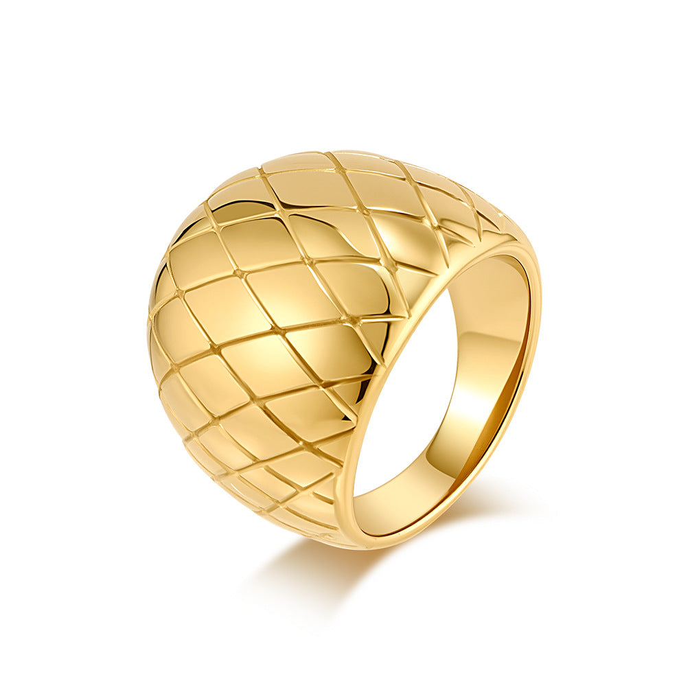 Planderful Grid Pattern Gold Plated Ring For Women Elegant Premium Stainless Steel Fashion Jewelry