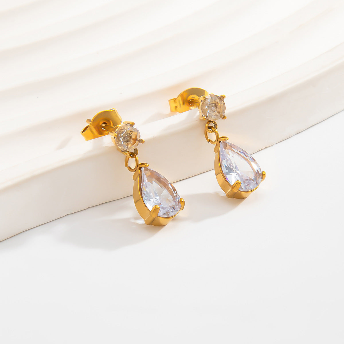 Planderful Vienna Verve Stainless Steel Zircon Water Drop Stud Earrings For Women Versatile Elegant Sparkle