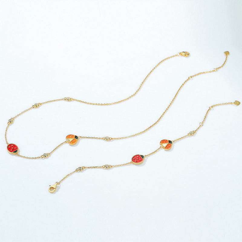 Ladybug and Zircon Sterling Silver Necklace