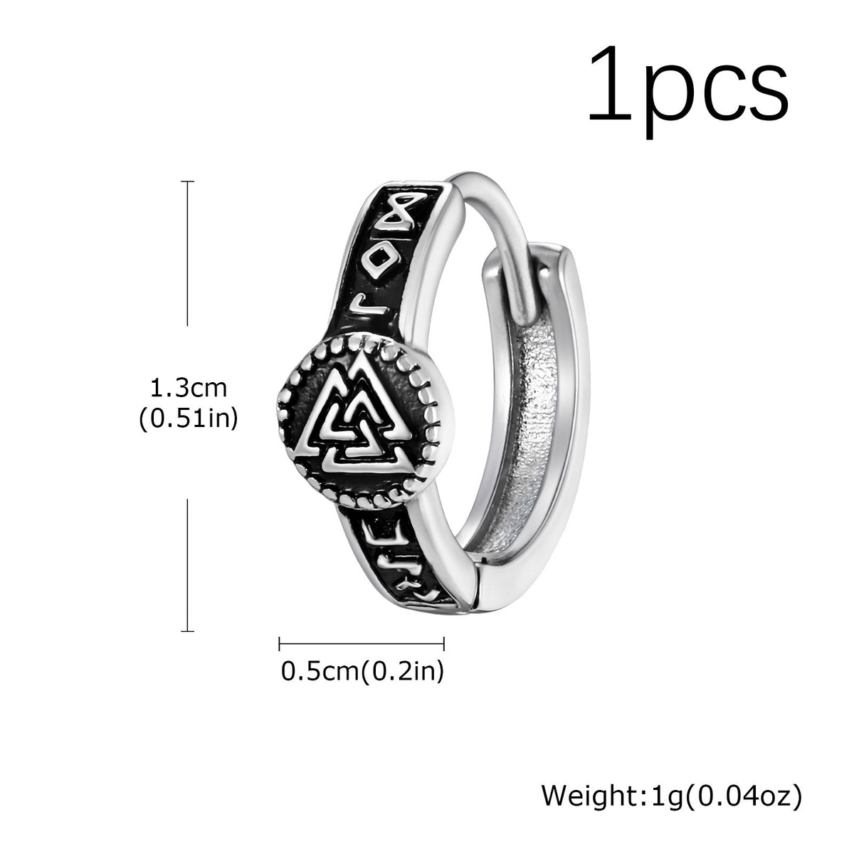 Norse Symbol Hinged Hoop Earrings — 2 Silver Styles