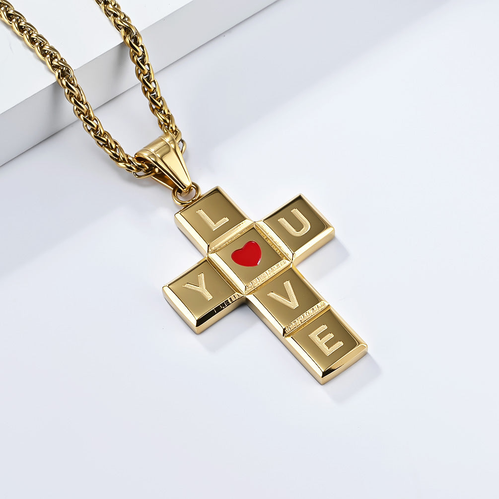 Cross-Border European And American Style I LOVE YOU Stainless Steel Cross Necklace