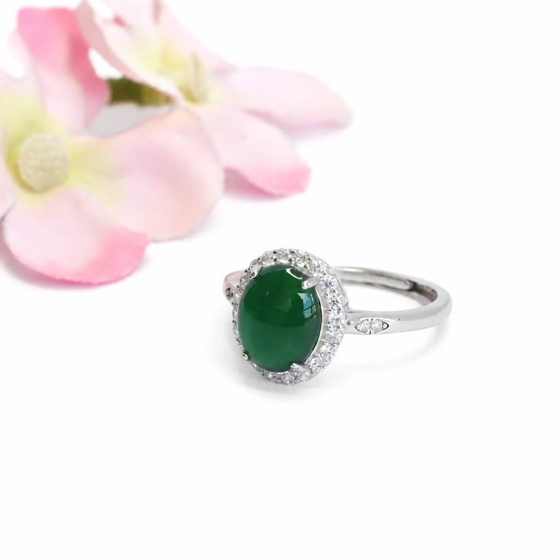 Green Jadeite 925 Silver Ring