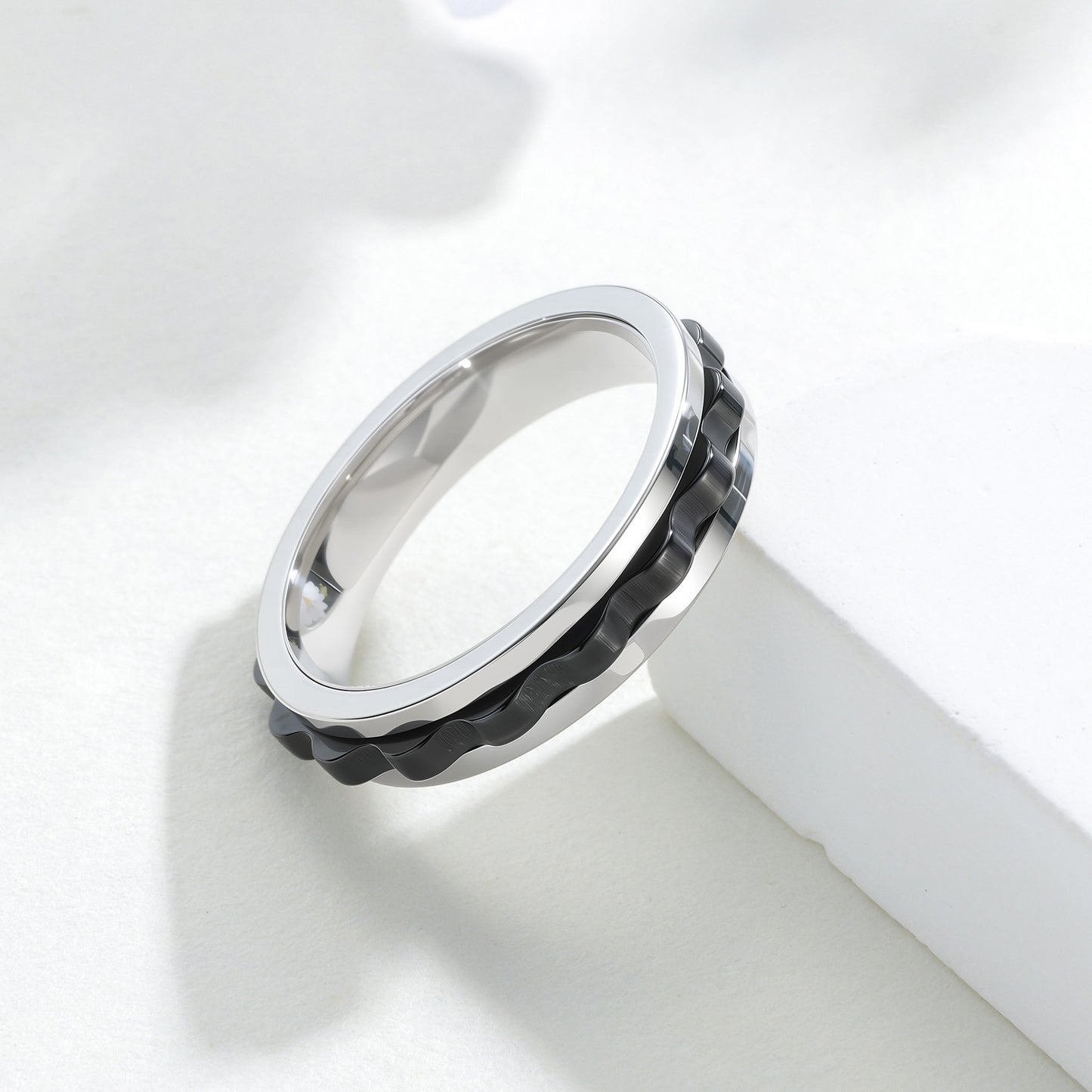 Planderful Mens Ring 6mm Titanium Steel Rotating Color Gear