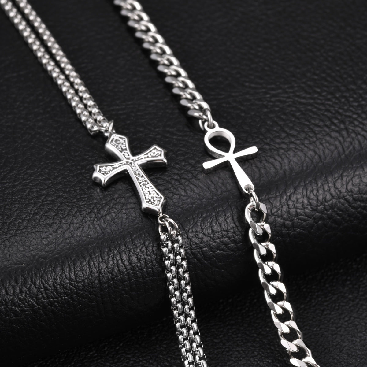 Cross Pearl Cuban Chain Stainless Steel Bracelet