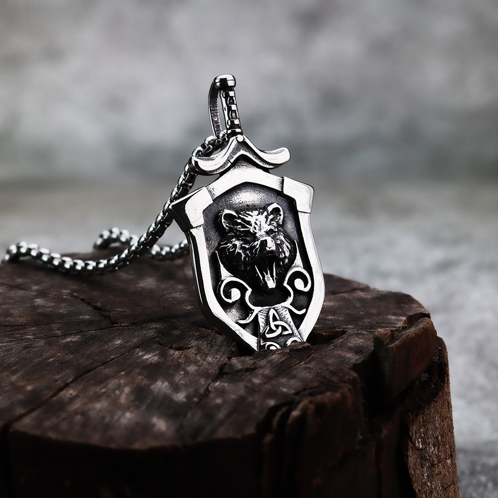 Nordic Mythology Viking Shield Celtic Wolf Pendant Necklace