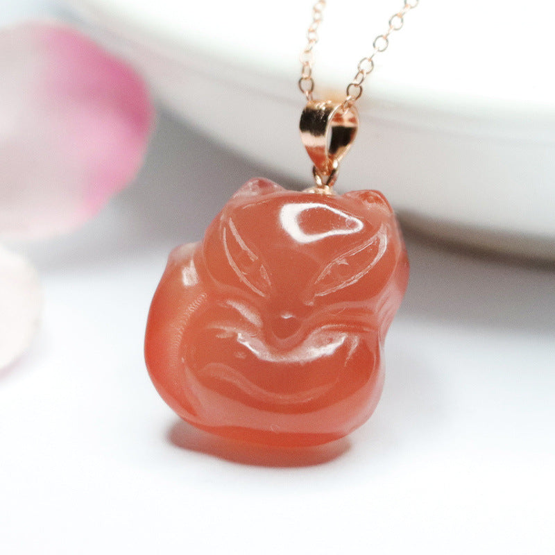 Yanyuan Agate Fox 925 Silver Pendant — No Chain