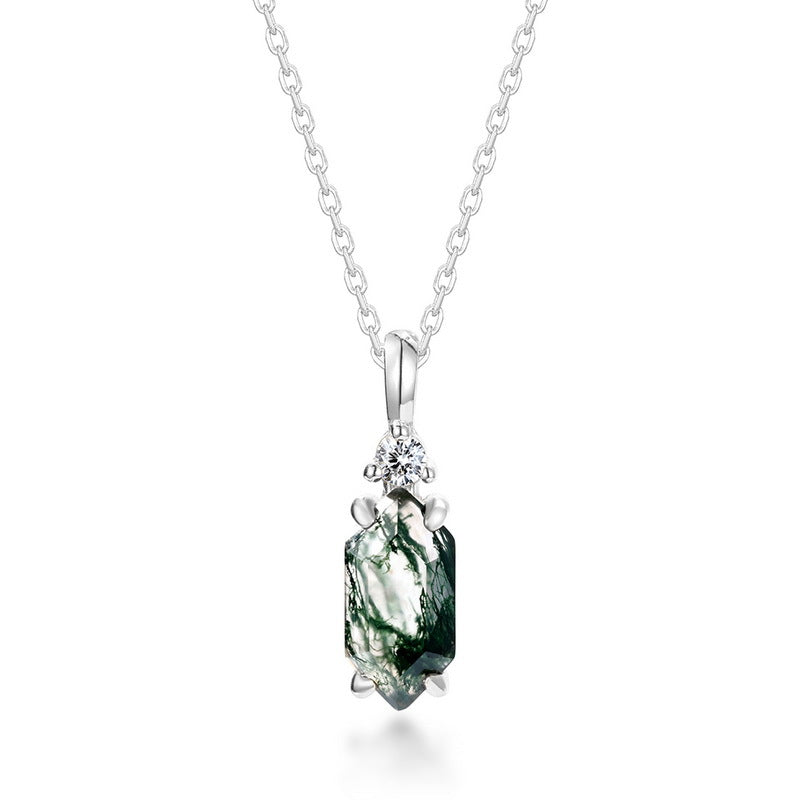 S925 Sterling Silver Moss Agate Pendant Necklace