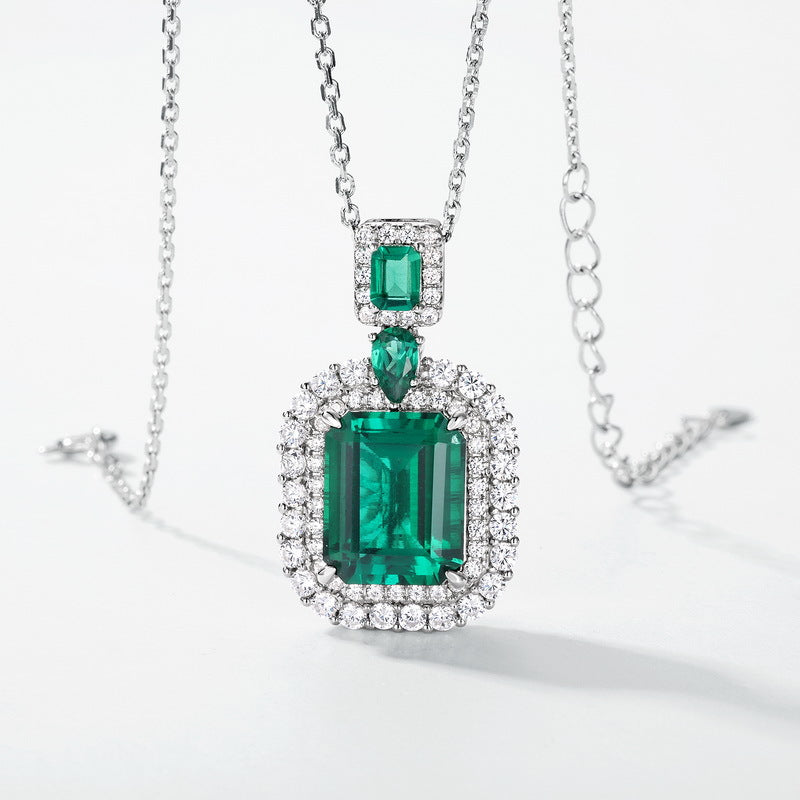 Planderful Jewelry Sterling Silver Lab Grown Emerald Necklace