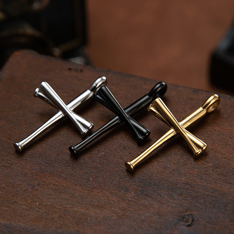 Planderful Titanium Steel Baseball Cross Pendant Necklace Unisex Durable Hip Hop Jewelry