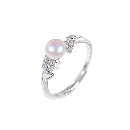 S925 Sterling Silver Freshwater Pearl Swan Ring — Adjustable