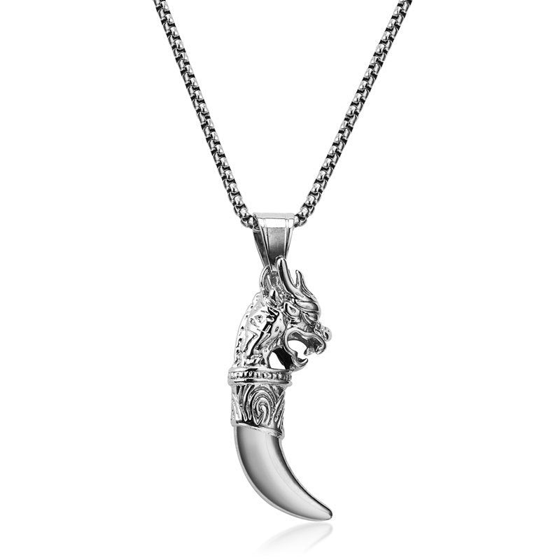 Planderful Stainless Steel Wolf Tooth Pendant Necklace For Men Bold Minimalist Daily Wear Gift