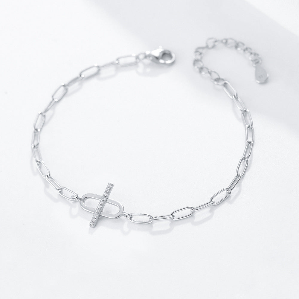 Design Sense Micro-Inlaid Zircon Chain Texture S925 Sterling Silver Bracelet