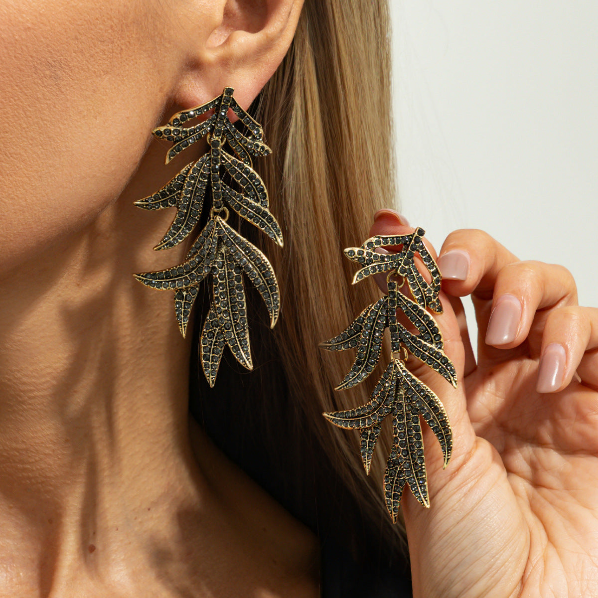 Planderful Leaf Tassel Zircon Earrings Exaggerated Retro Medieval Style Vintage Statement Jewelry For Women