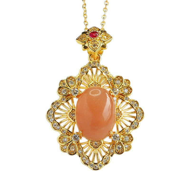 Orange Moonstone Openwork Leaf Pendant — No Chain