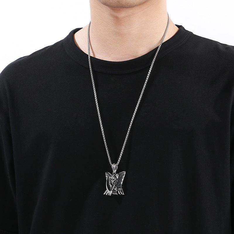 Evil Ghost Pendant, Retro Devil's Claw Masked Muse Skull Titanium Steel Pendant Necklace