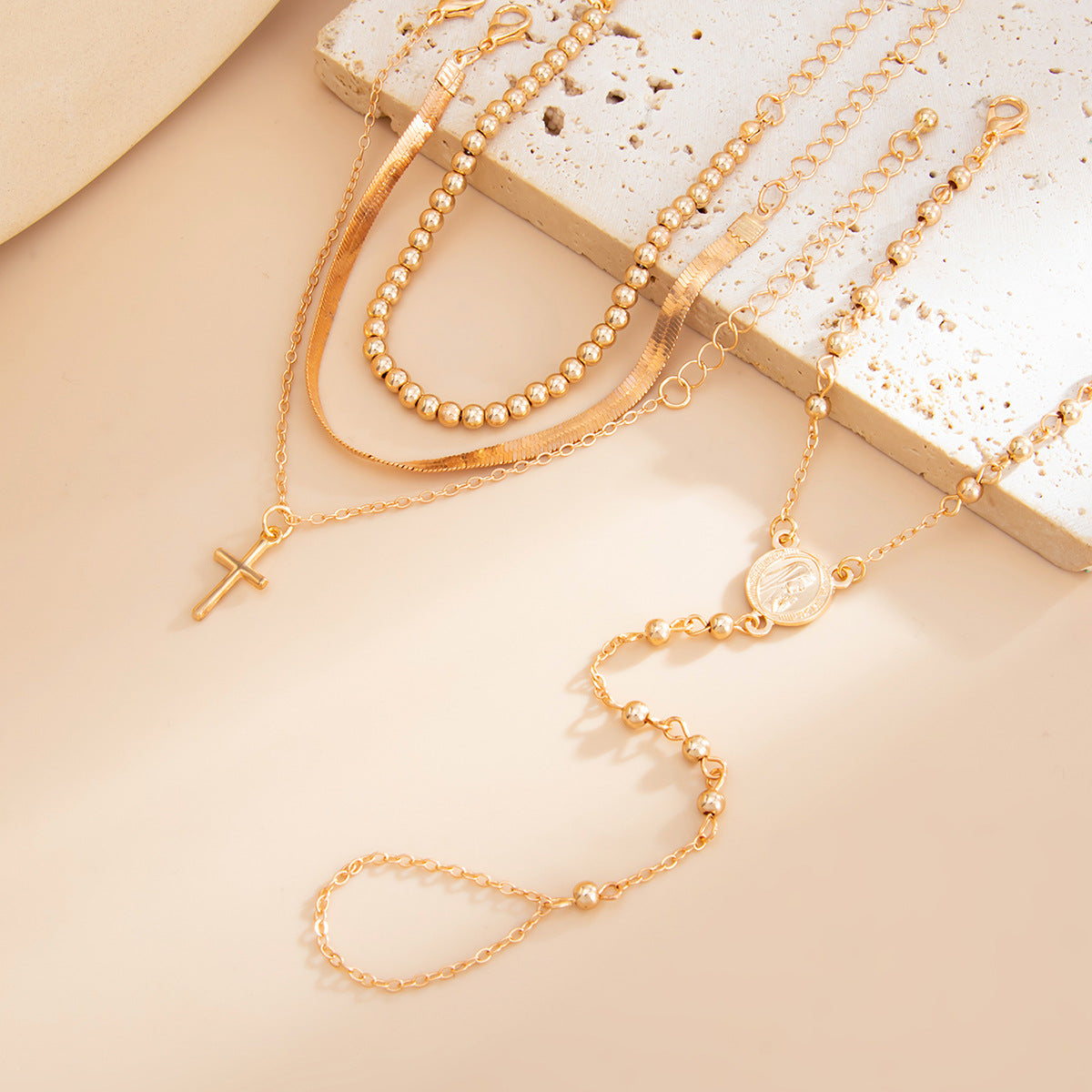 Hip Hop Spice Girls Style Cross Pendant With Finger Bracelet Set Ccb