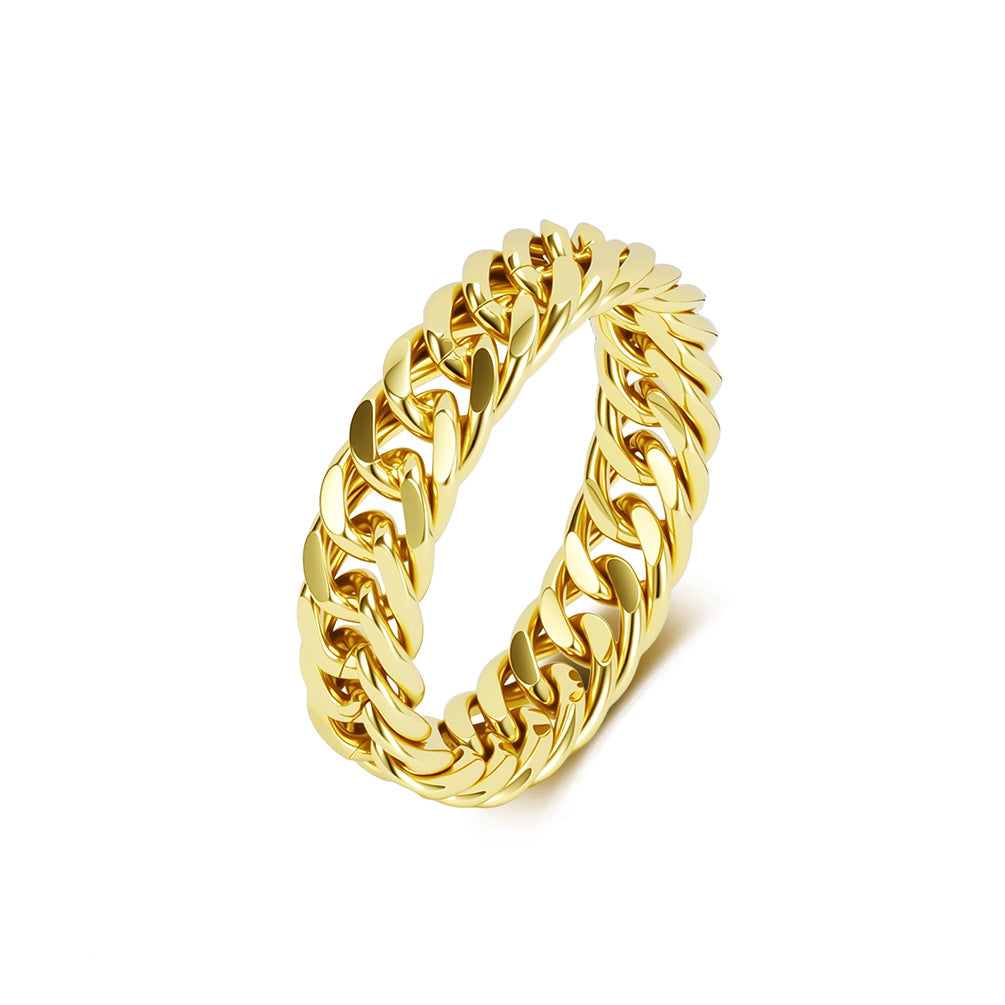 Planderful Stainless Steel Cuban Chain Ring Everyday Genie Unisex Hip Hop Fashion High End Statement Jewelry