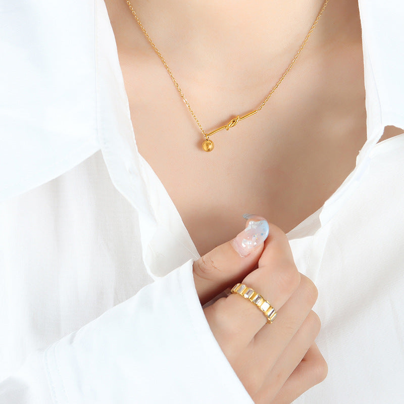 Golden Geometric Knot Pendant Necklace - Titanium Steel Jewelry for Women