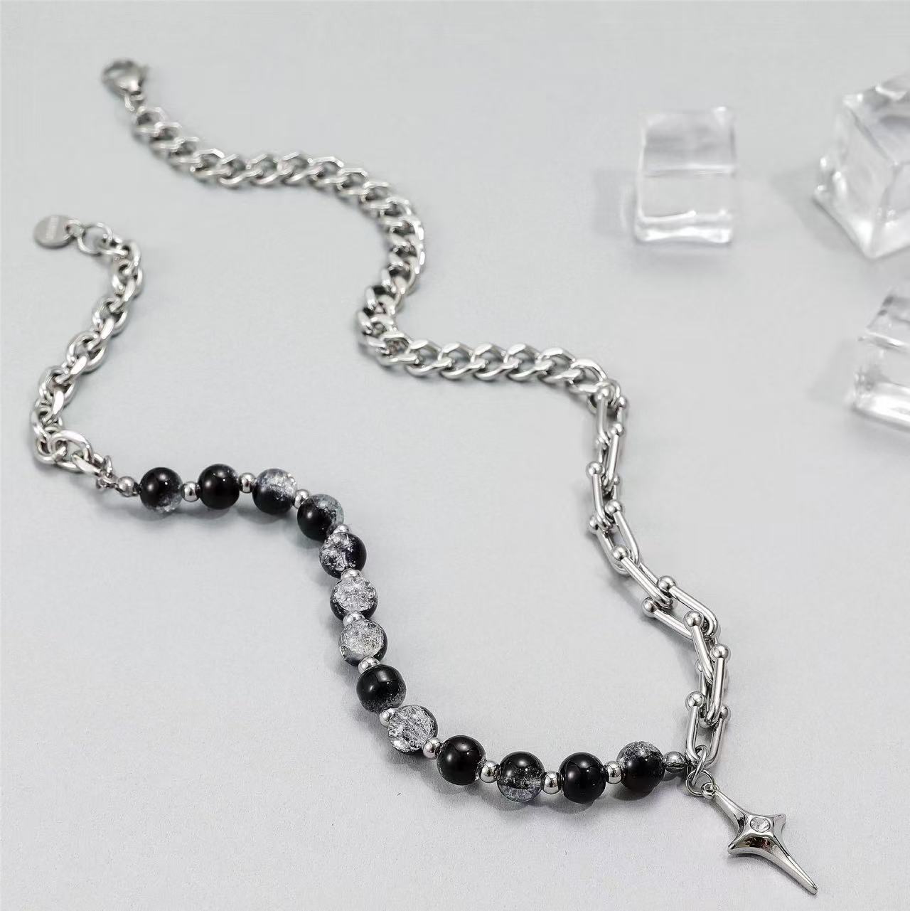 Planderful Jewelry Everyday Genie Stainless Steel Black Bead Necklace For Men And Women