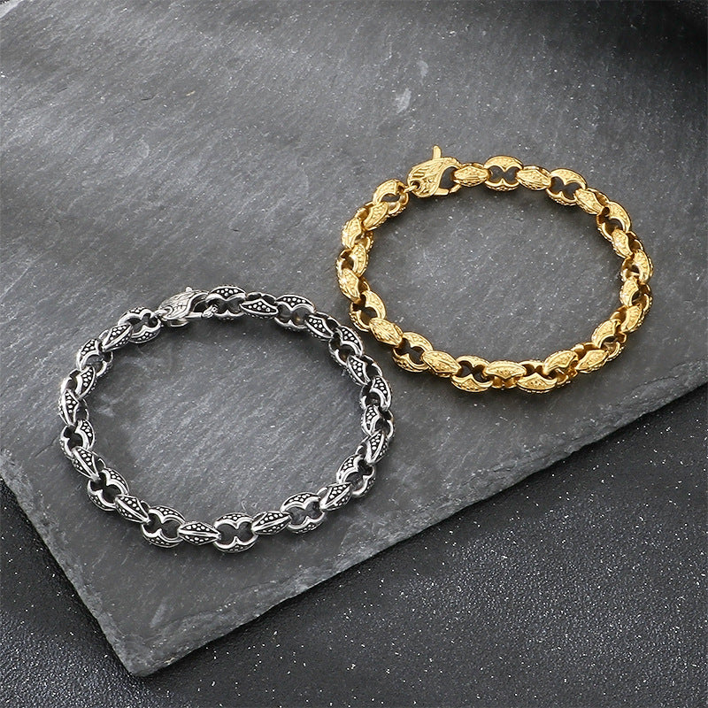 Punk Style Pig Nose Chain – Smeared Dotted Coffee Bean Chain Stainless Steel Men's Bracelet