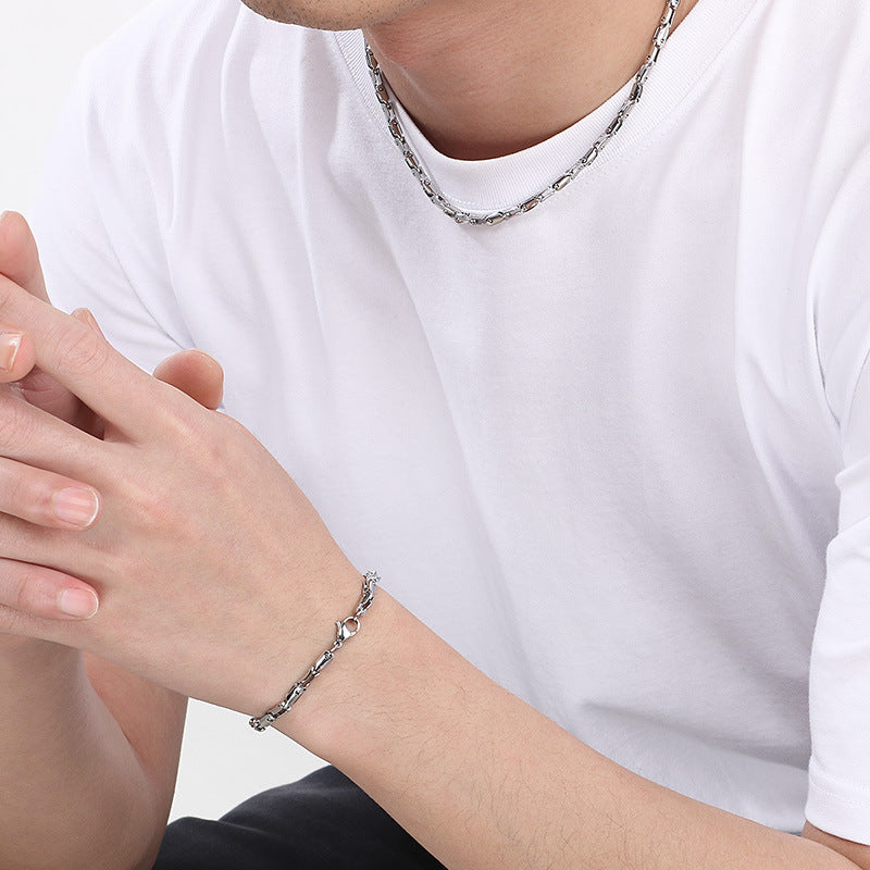 Simple Versatile Japanese Buckle Titanium Men Bracelet Set