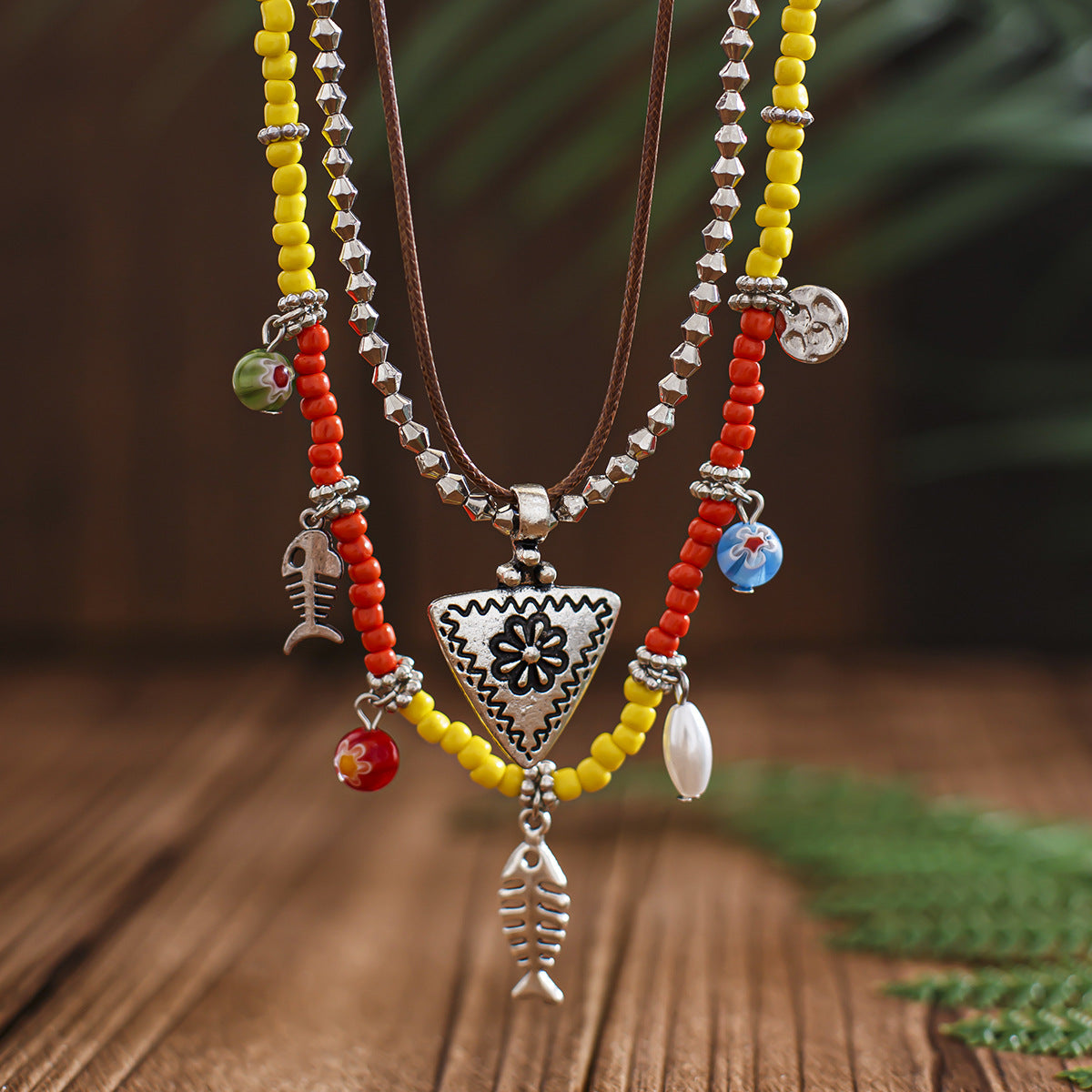 Bohemian Beaded Floral Fringe Necklace