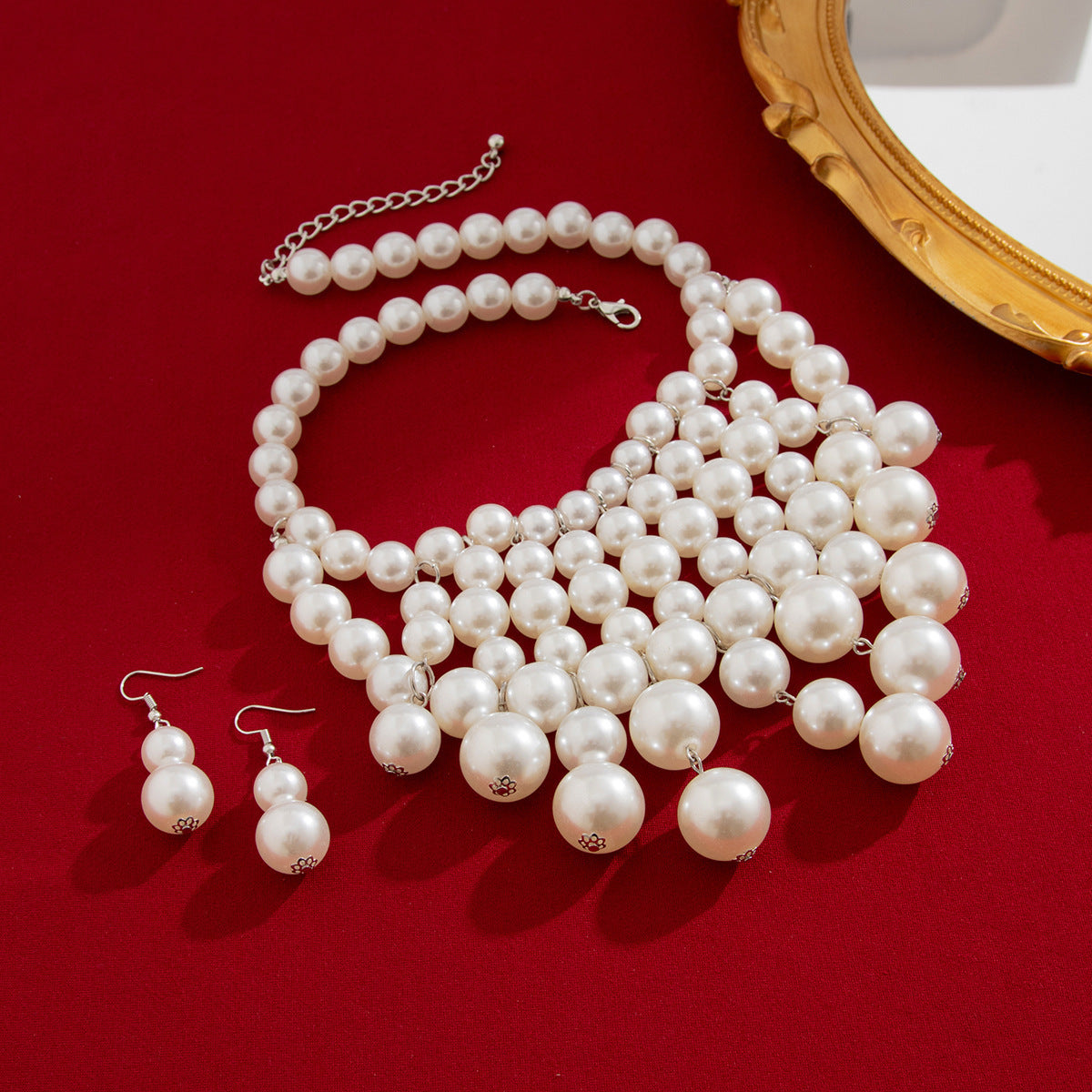 Pearl-Style Fringe Necklace & Earrings Set