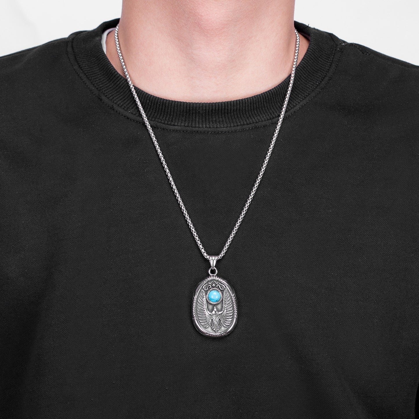 Turquoise Necklace – Statement Men's Locomotive Tag