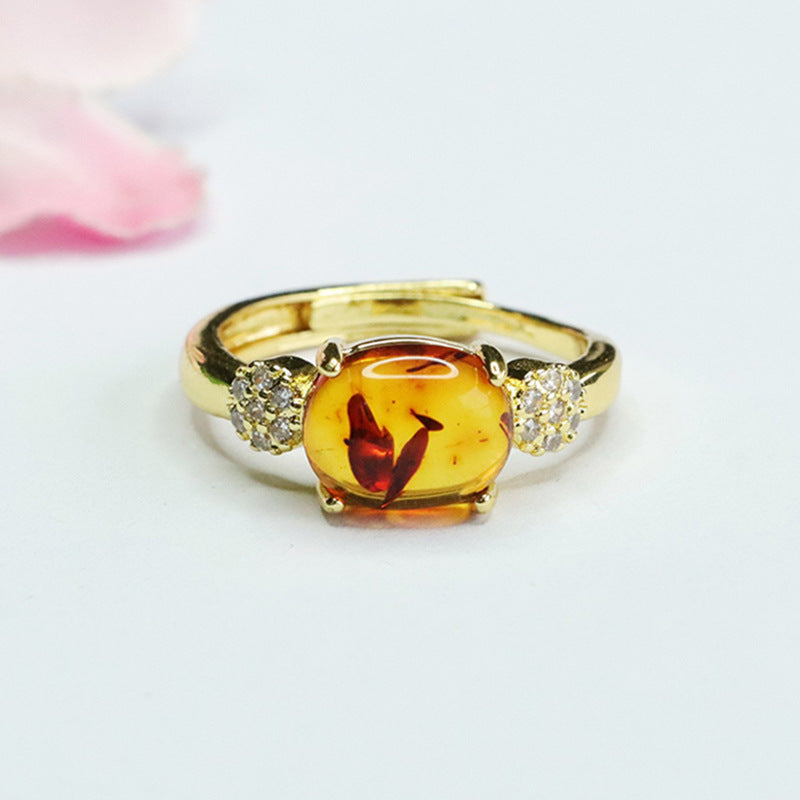 Amber Zircon Sterling Silver Ring with Adjustable Opening