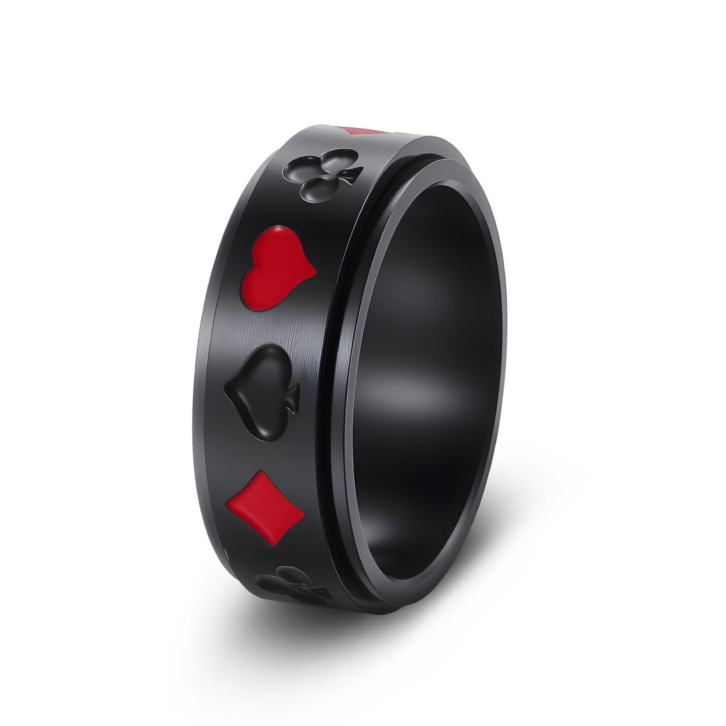 Planderful Card Suit Ring Rotatable Titanium Steel Unisex Jewelry Everyday Genie Collection Size 7 To 13