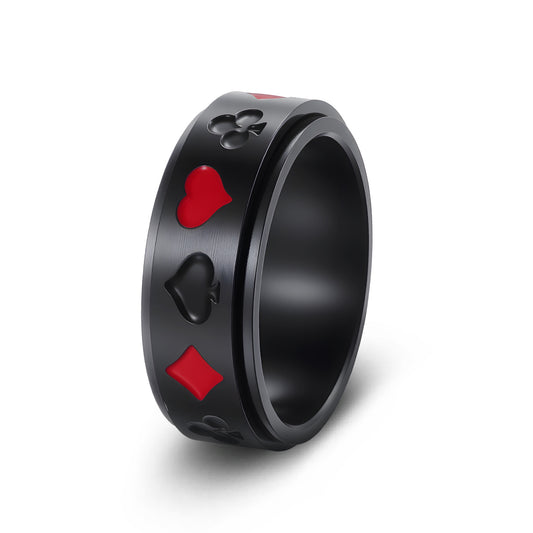 Planderful Card Suit Ring Rotatable Titanium Steel Unisex Jewelry Everyday Genie Collection Size 7 To 13