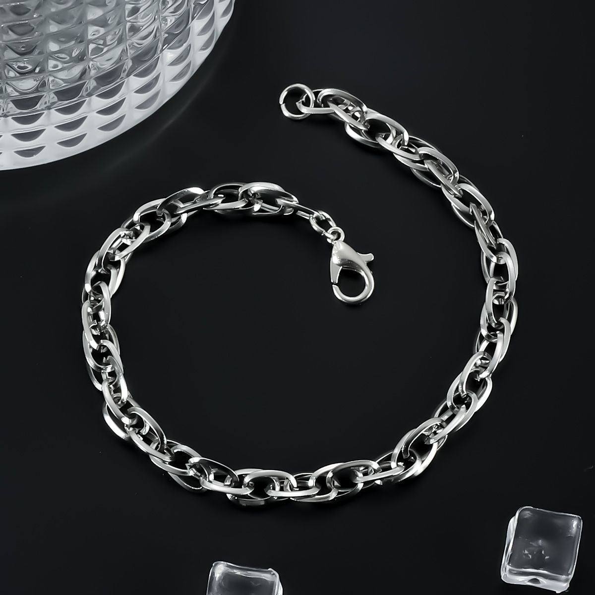 Planderful Jewelry Triangle Cross Weave Bracelet Two Piece Titanium Steel Set For Modern Hands