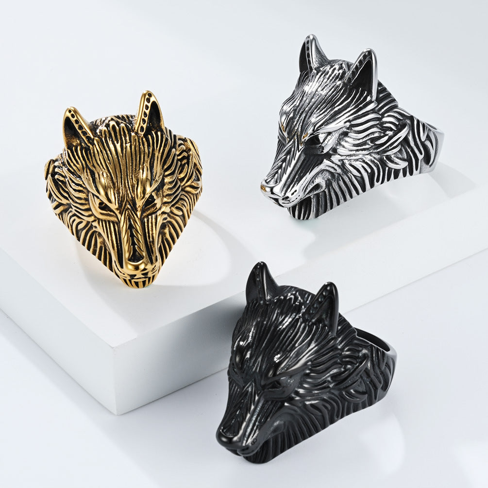 Planderful Viking Wolf Ring For Men Steel Band Bold Domineering Style For Everyday Wear