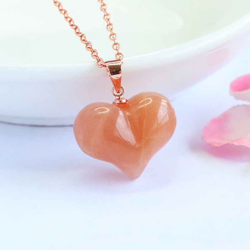 Orange Moonstone Heart 925 Silver Pendant — No Chain