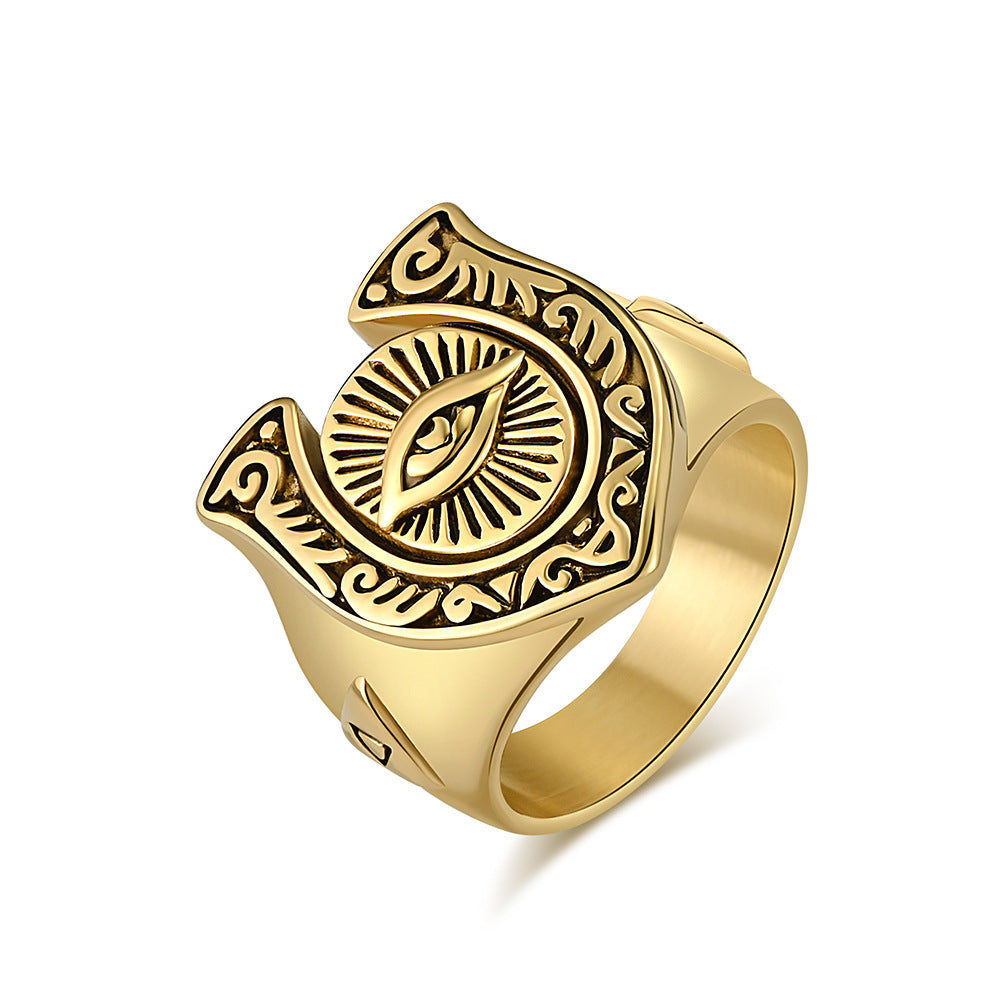 European American Retro Horseshoe Titanium Steel Ring for Men