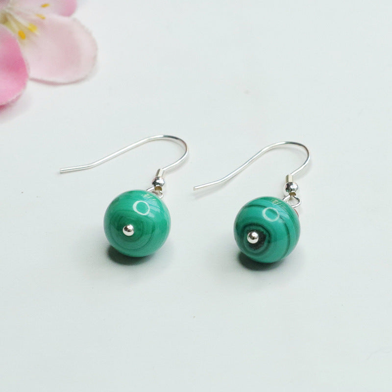 Malachite Bead 925 Silver Hook Earrings