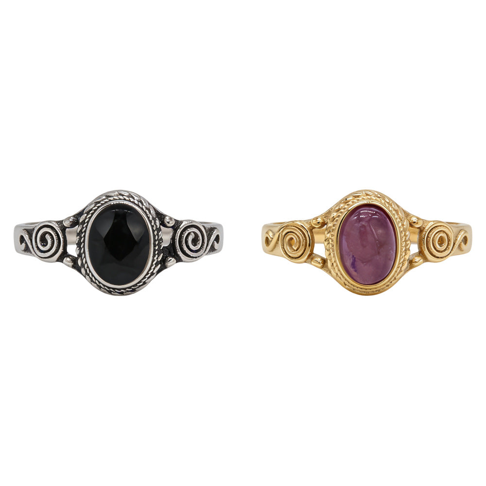 Titanium Steel Ring Unisex Retro Hollow Stone Statement By Planderful Everyday Genie Collection For Men And Women