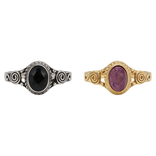 Titanium Steel Ring Unisex Retro Hollow Stone Statement By Planderful Everyday Genie Collection For Men And Women