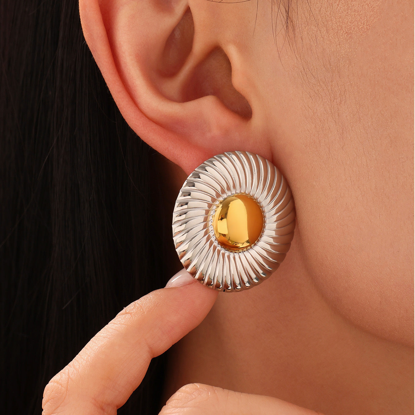 Planderful Circle Stud Earrings 18K Gold Plated For Women