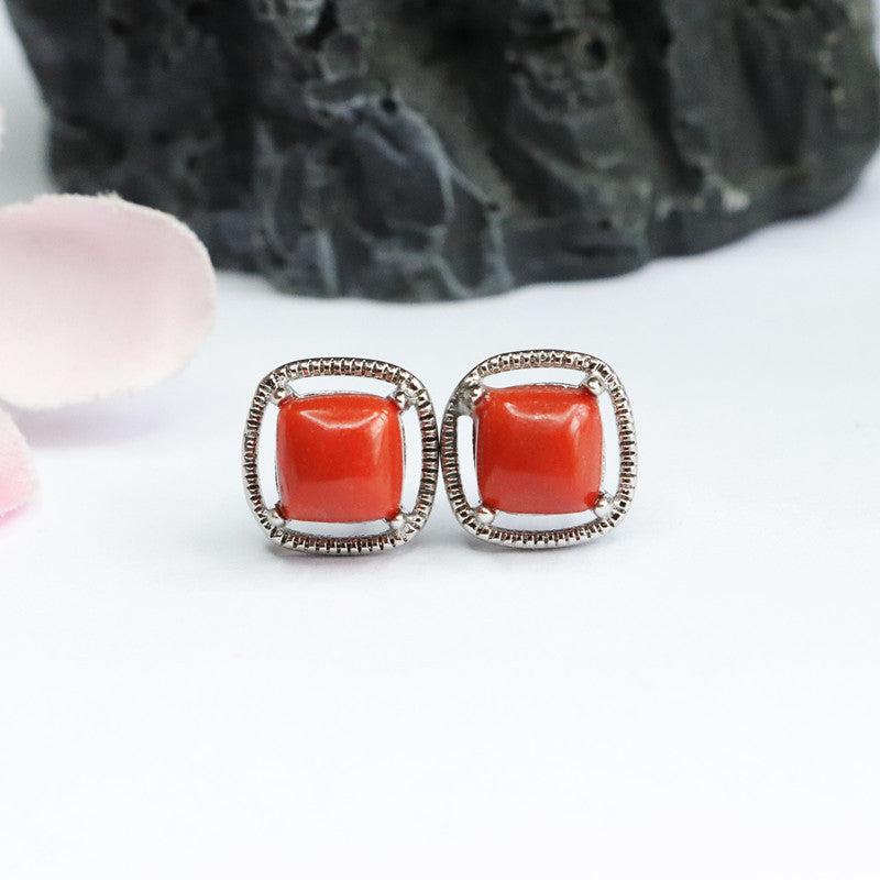 Nanhong Agate 925 Silver Stud Earrings