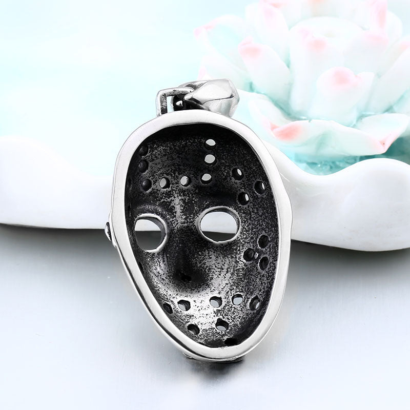 Custom Titanium Steel Jason Mask Pendant - Retro Epoxy Skull Jewelry for Men