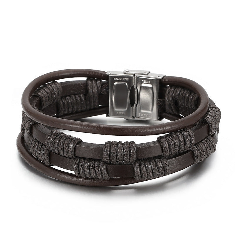 Planderful Durable Stainless Steel Leather Bracelet For Men