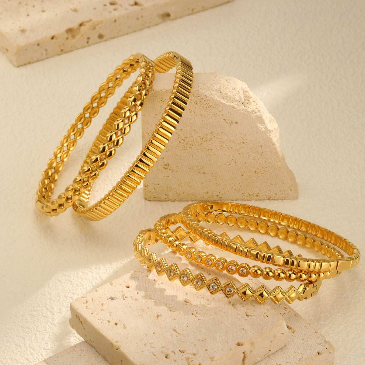 Zircon Geometric Gold-Plated Stainless Steel Bracelet for Women